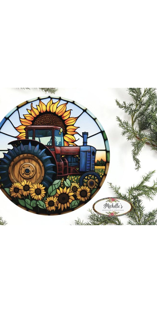 Faux Stained Glass Vintage Tractor Sign - Wreath Enhancement - Michelle's aDOORable Creations - Signature Signs