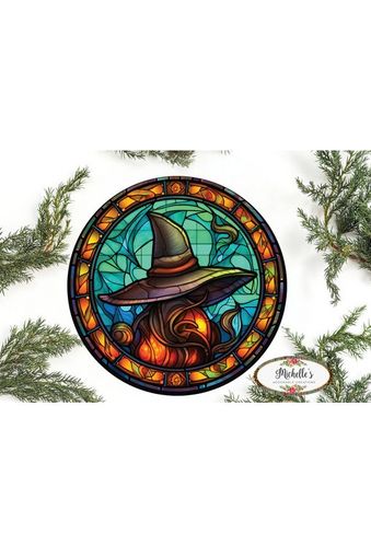 Shop For Faux Stained Glass Witch Hat Sign - Wreath Enhancement