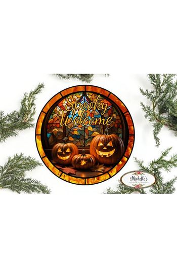 Shop For Faux Stained Spooky Welcome Pumpkins Sign - Wreath Enhancement