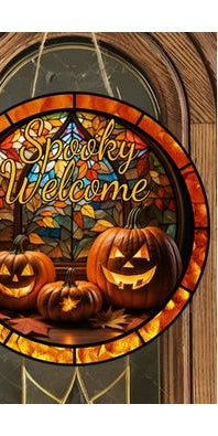 Faux Stained Spooky Welcome Pumpkins Sign - Wreath Enhancement - Michelle's aDOORable Creations - Signature Signs