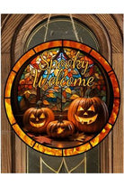 Shop For Faux Stained Spooky Welcome Pumpkins Sign - Wreath Enhancement