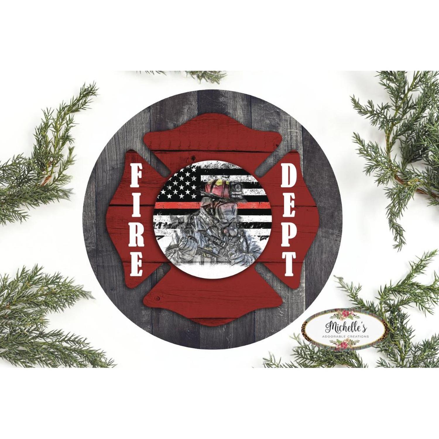 Shop For Fire Department Thin Red Line Round Sign - Wreath Enhancement at Michelle's aDOORable Creations