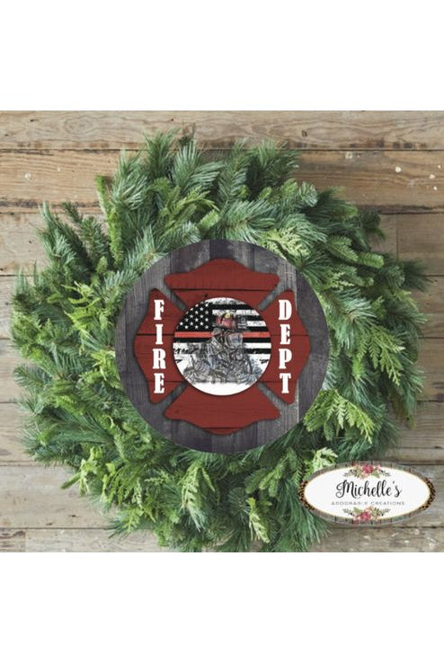 Fire Department Thin Red Line Round Sign - Wreath Enhancement - Michelle's aDOORable Creations - Signature Signs