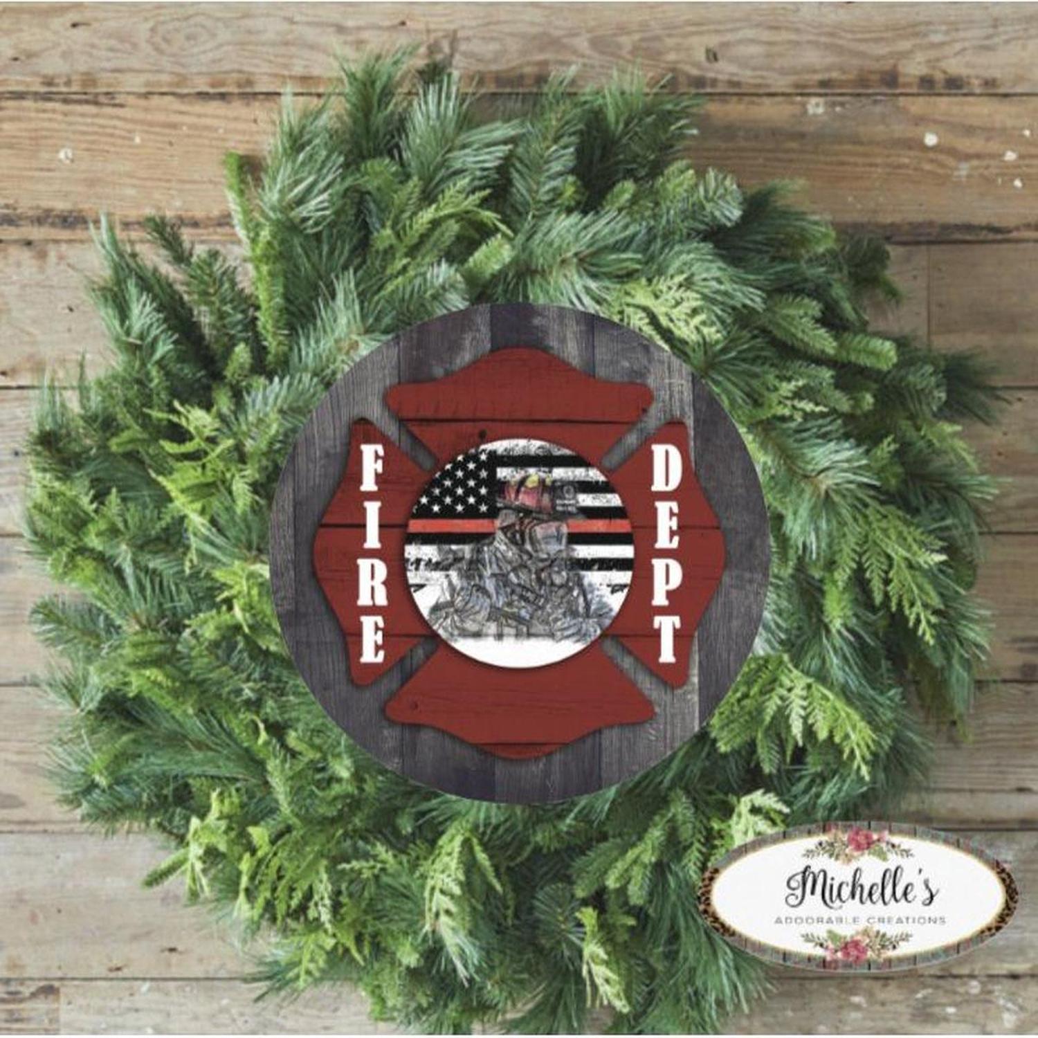 Shop For Fire Department Thin Red Line Round Sign - Wreath Enhancement at Michelle's aDOORable Creations