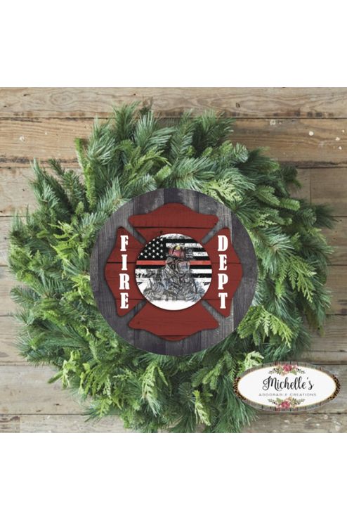 Shop For Fire Department Thin Red Line Round Sign - Wreath Enhancement