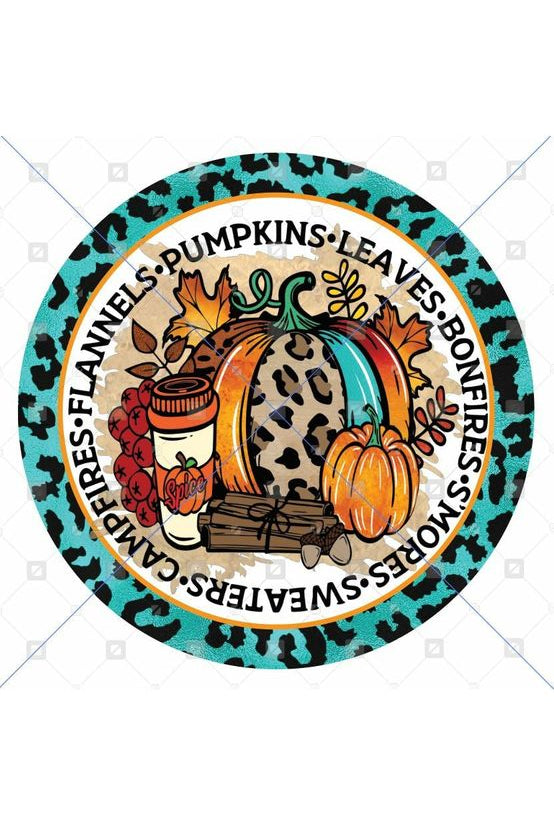Flannels Pumpkins Leaves Teal Leopard Sign - Wreath Accent Sign - Michelle's aDOORable Creations - Signature Signs