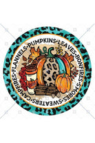 Flannels Pumpkins Leaves Teal Leopard Sign - Wreath Accent Sign - Michelle's aDOORable Creations - Signature Signs