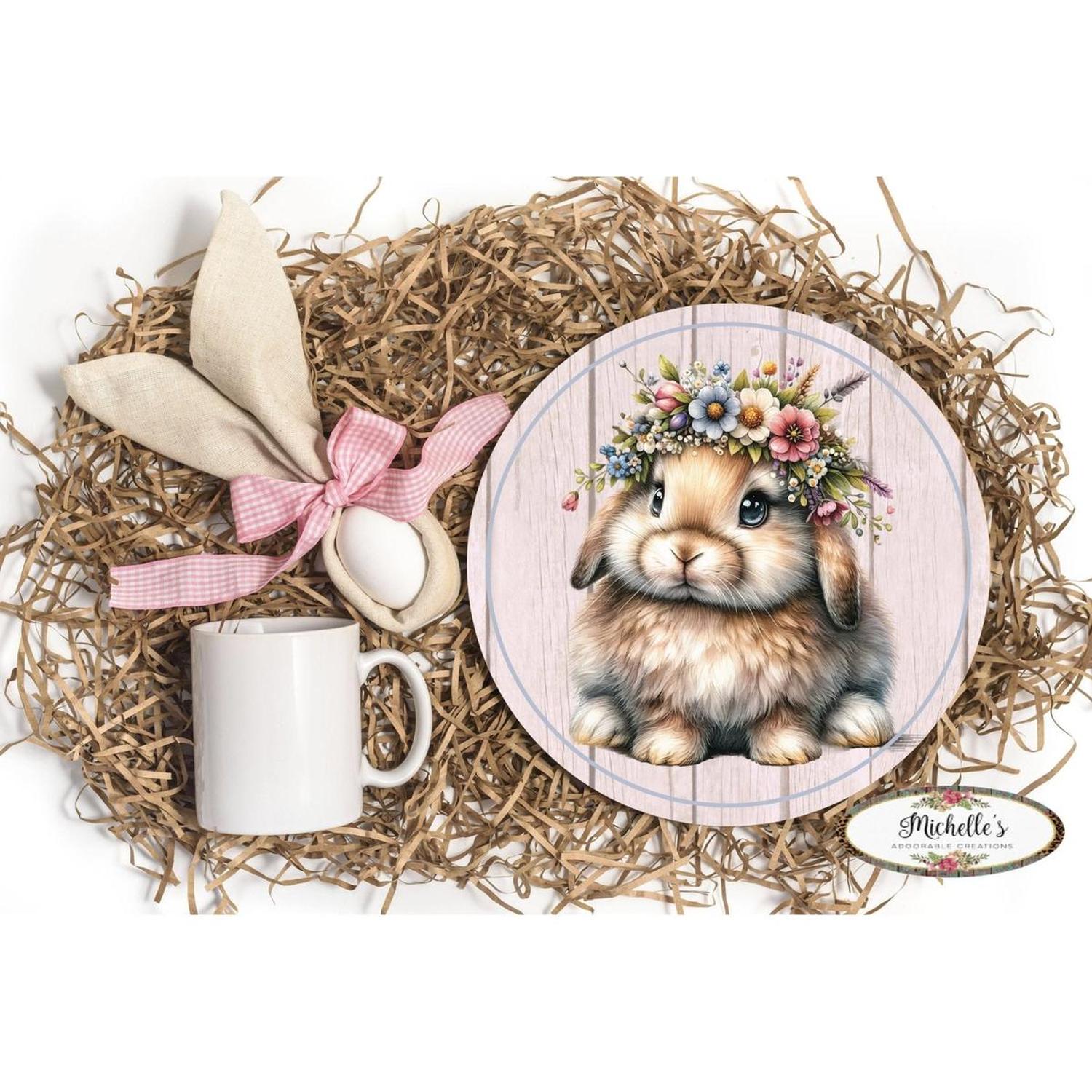 Floppy Lop Ear Floral Spring Easter Bunny Sign