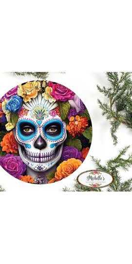 Floral Sugar Skull Dia de la Muerta Sign - Wreath Enhancement - Michelle's aDOORable Creations - Signature Signs