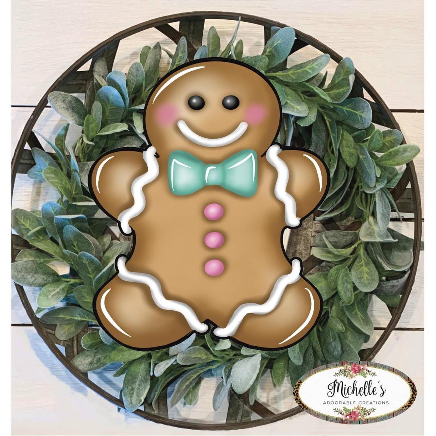 Gingerbread Boy Blue Teal Sign GBB3- Wreath Enhancement