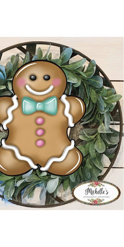 Gingerbread Boy Blue Teal Sign GBB3- Wreath Enhancement - Michelle's aDOORable Creations - Signature Signs