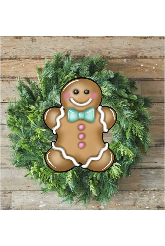 Gingerbread Boy Blue Teal Sign GBB3- Wreath Enhancement - Michelle's aDOORable Creations - Signature Signs