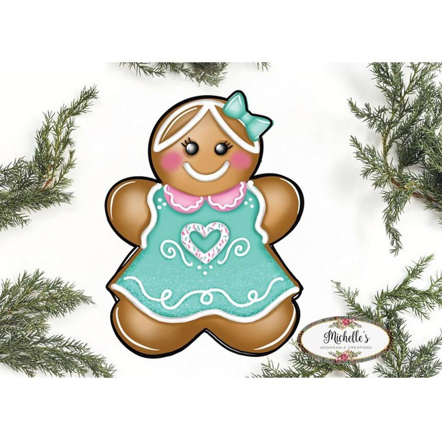 Gingerbread Girl Mint Green Sign GBG3- Wreath Enhancement