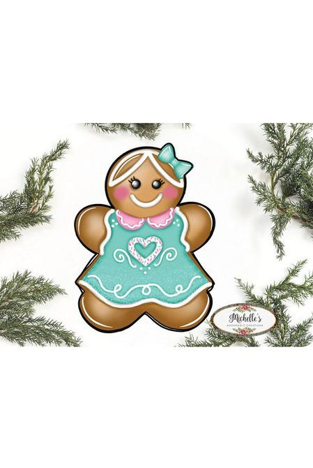 Gingerbread Girl Mint Green Sign GBG3- Wreath Enhancement - Michelle's aDOORable Creations - Signature Signs