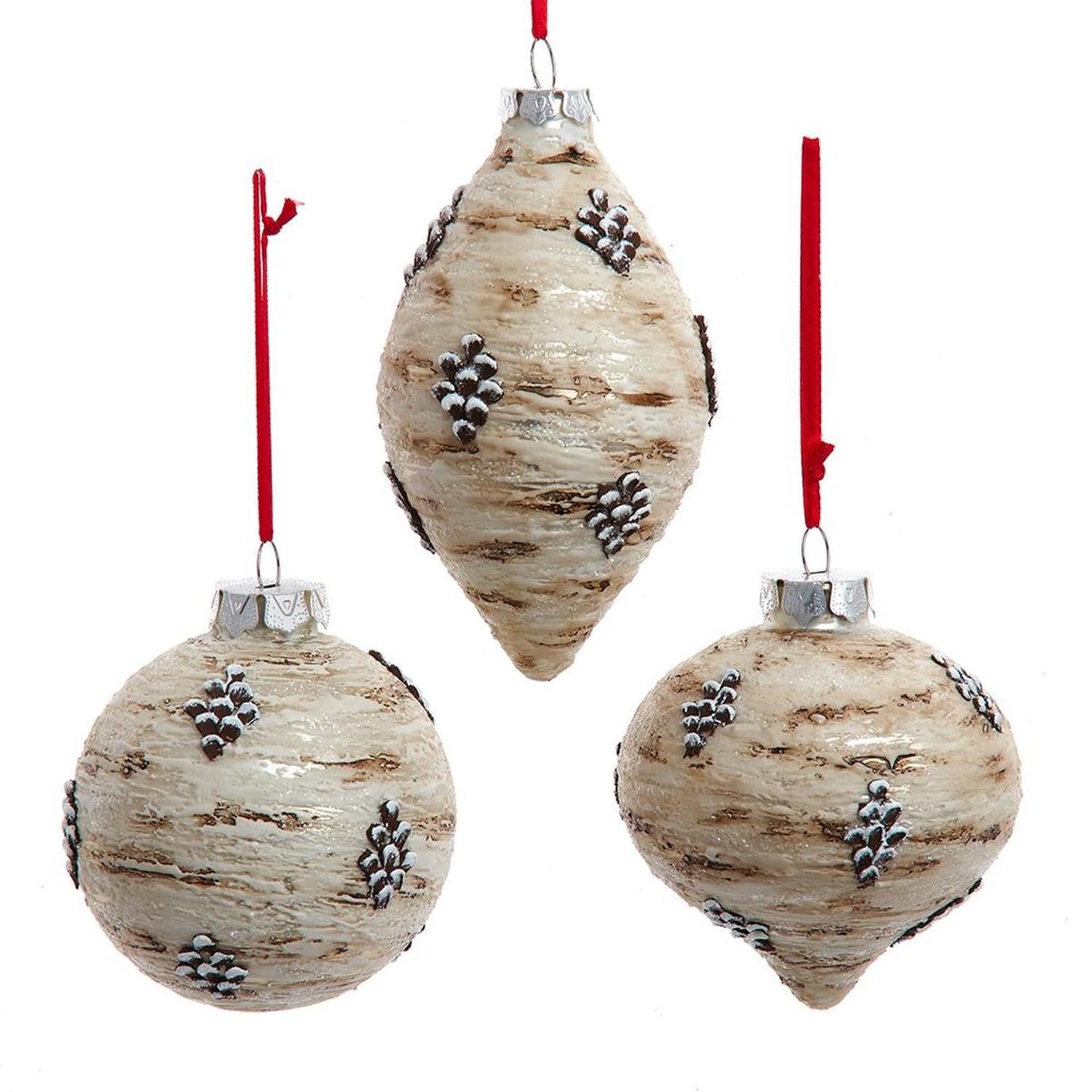 Glass Birch Berries Textured Ornament