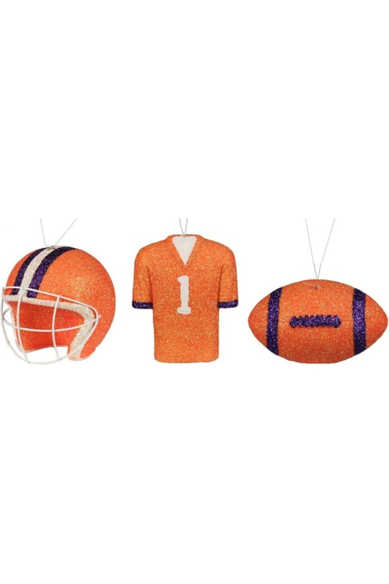 Glitter Football Ornament Assortment: Orange & Purple (Set of 3) - Michelle's aDOORable Creations - Holiday Ornaments