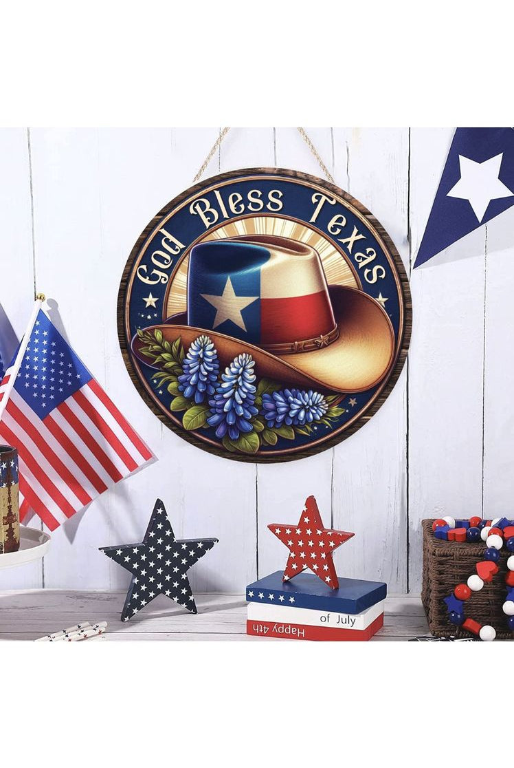 God Bless Texas Bluebonnet Cowboy Hat Sign - Michelle's aDOORable Creations - Signature Signs