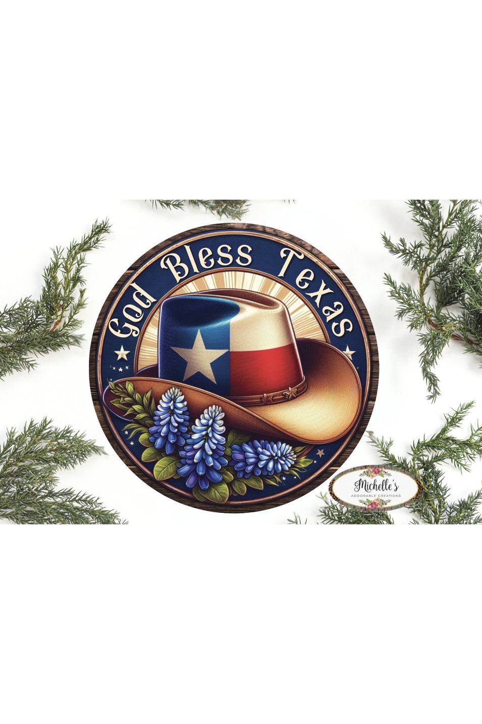 God Bless Texas Bluebonnet Cowboy Hat Sign - Michelle's aDOORable Creations - Signature Signs