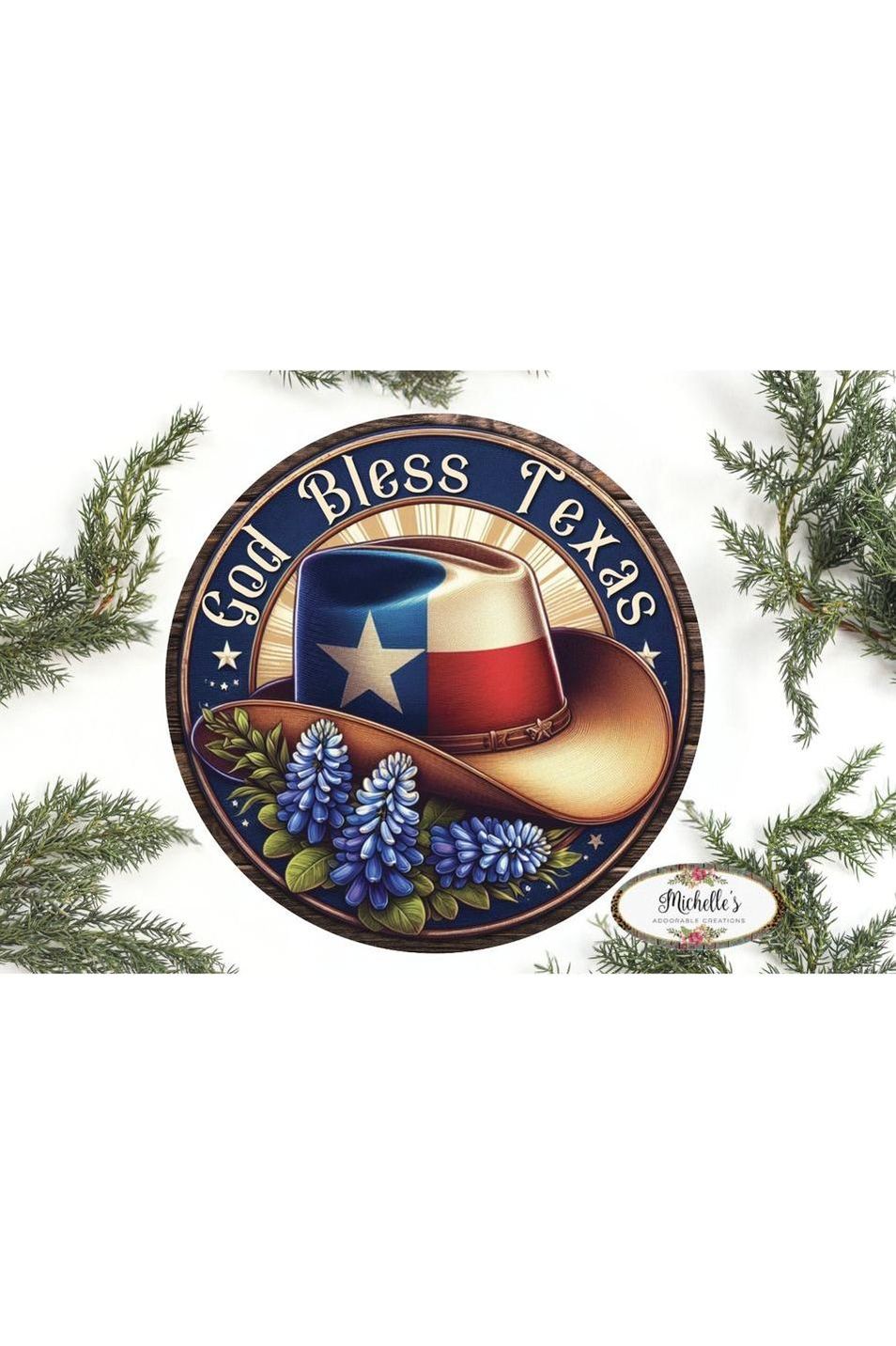 Shop For God Bless Texas Bluebonnet Cowboy Hat Sign at Michelle's aDOORable Creations