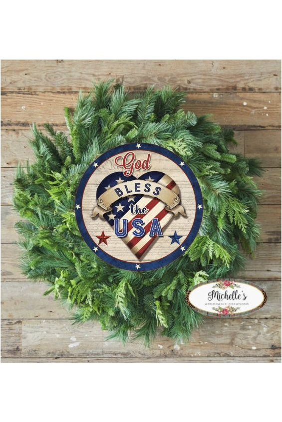 Shop For God Bless The USA Patriotic Heart Sign - Wreath Enhancement