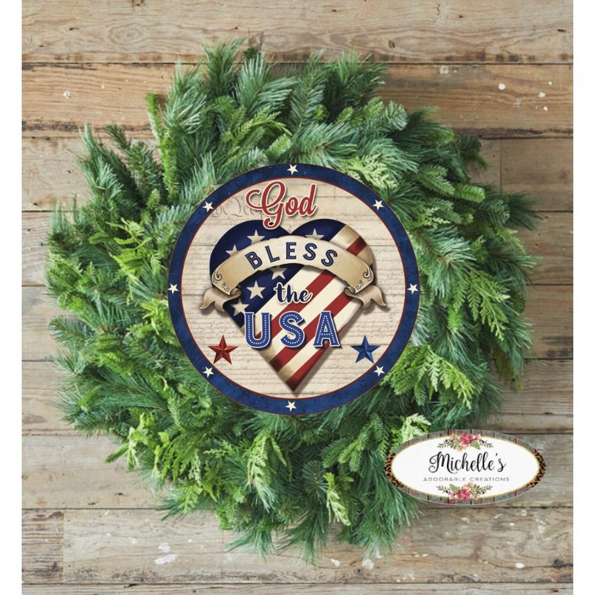 Shop For God Bless The USA Patriotic Heart Sign at Michelle's aDOORable Creations