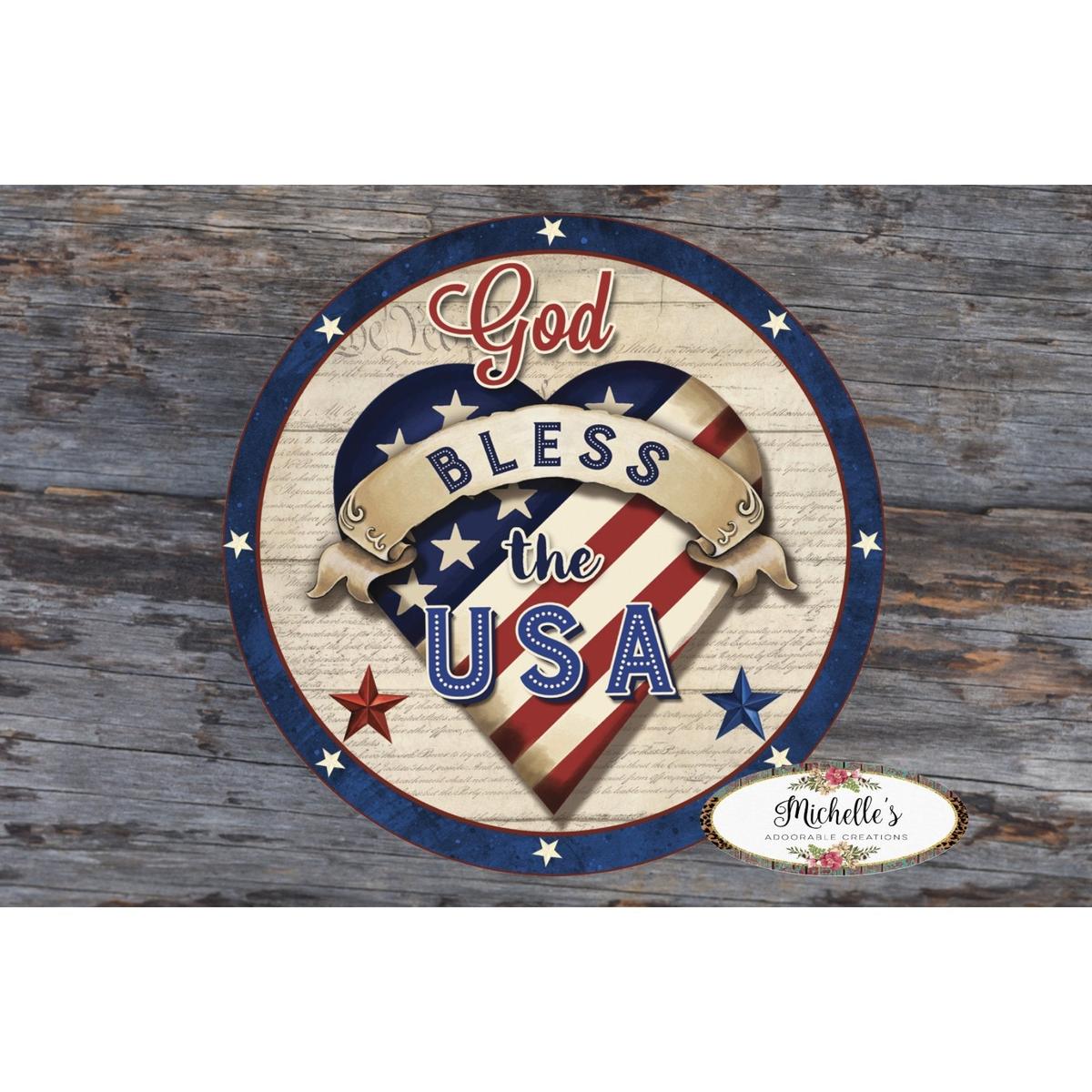 Shop For God Bless The USA Patriotic Heart Sign at Michelle's aDOORable Creations