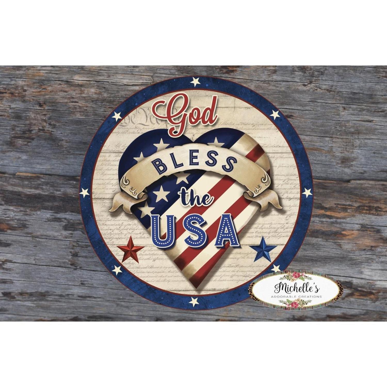 Shop For God Bless The USA Patriotic Heart Sign at Michelle's aDOORable Creations