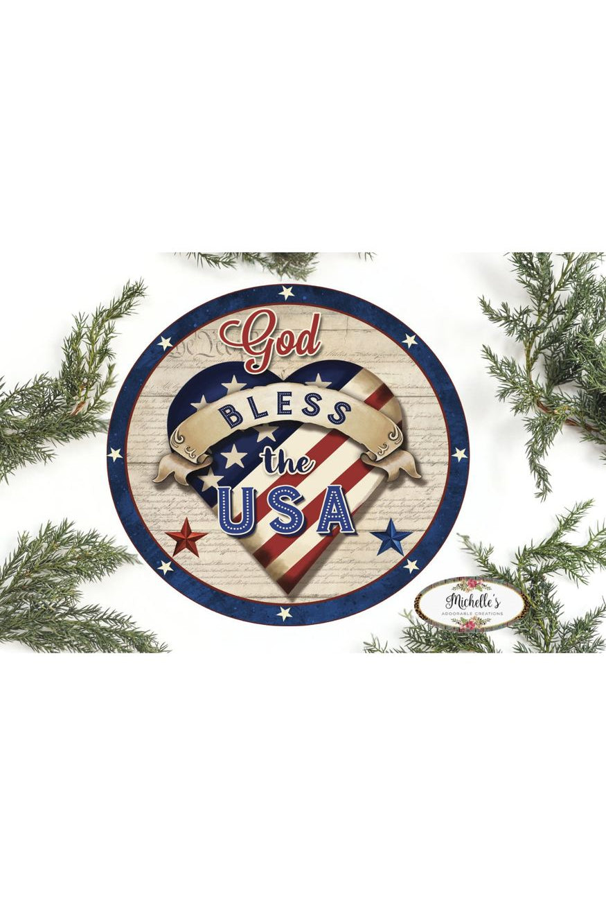 Shop For God Bless The USA Patriotic Heart Sign - Wreath Enhancement