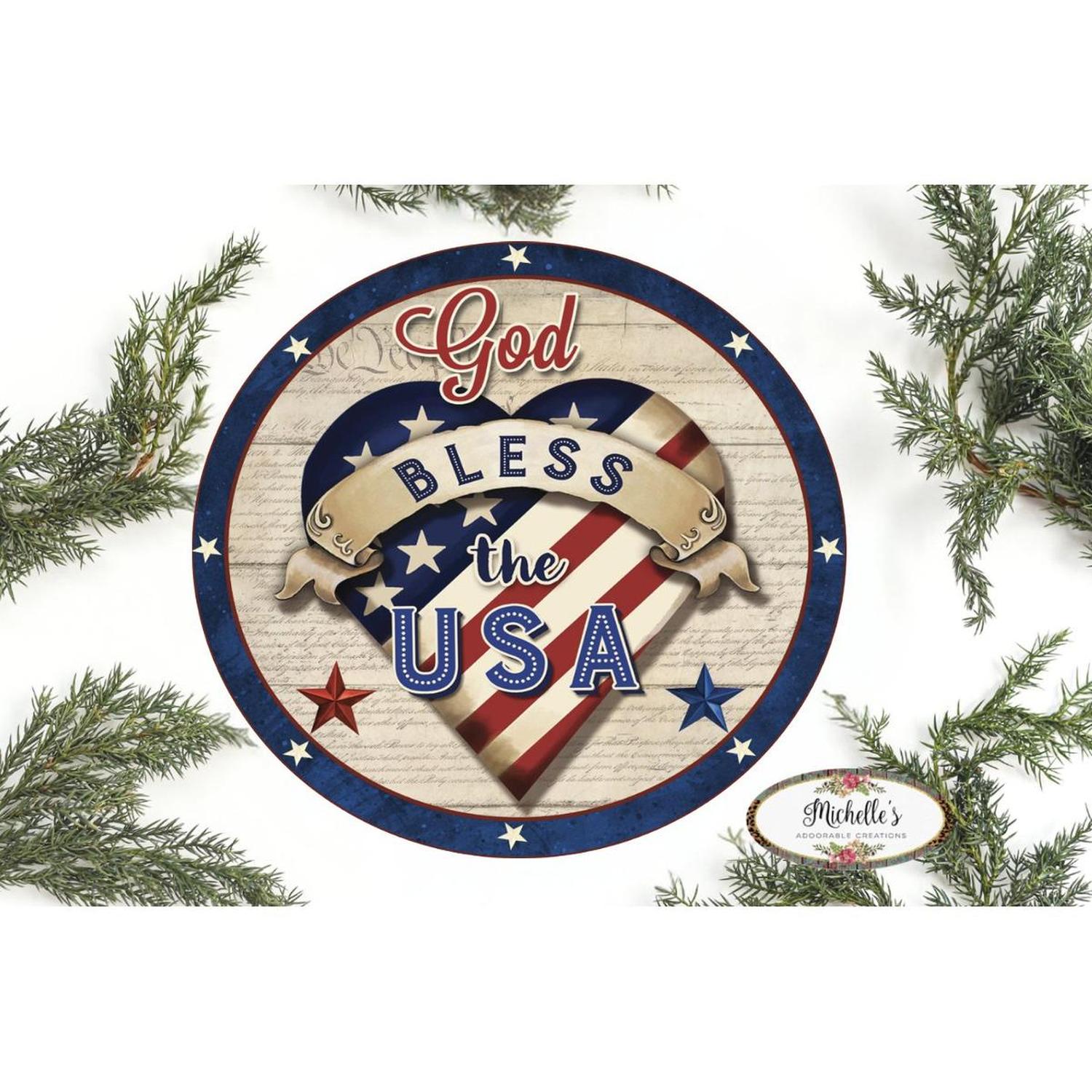 Shop For God Bless The USA Patriotic Heart Sign at Michelle's aDOORable Creations