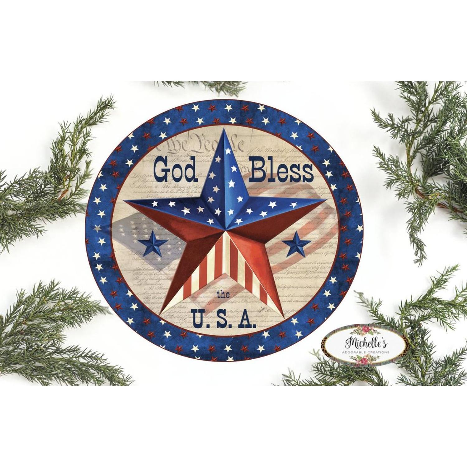 God Bless The USA Round Sign
