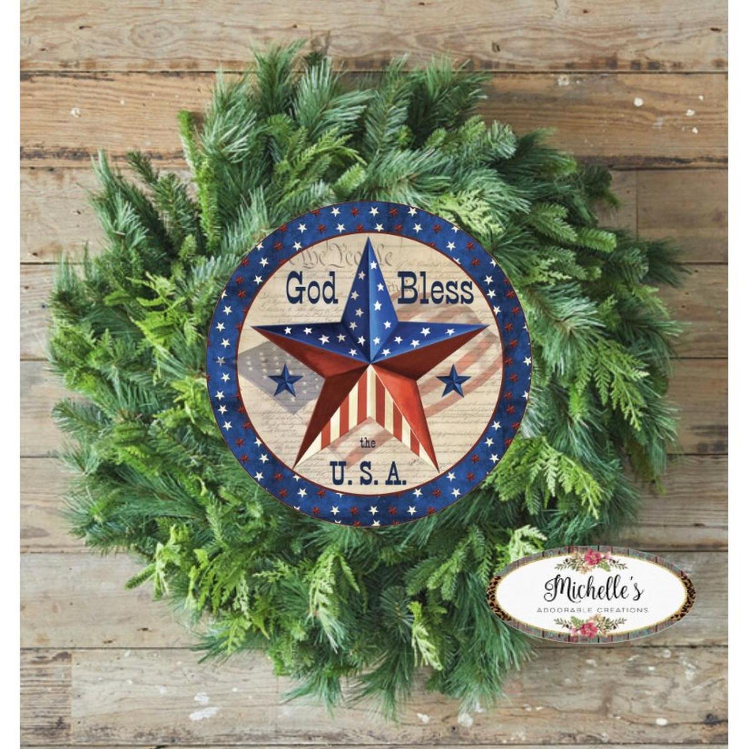 God Bless The USA Round Sign