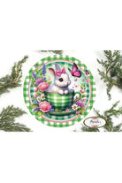 Shop For Green Check Easter Spring Bunny Teacup Sign at Michelle's aDOORable Creations