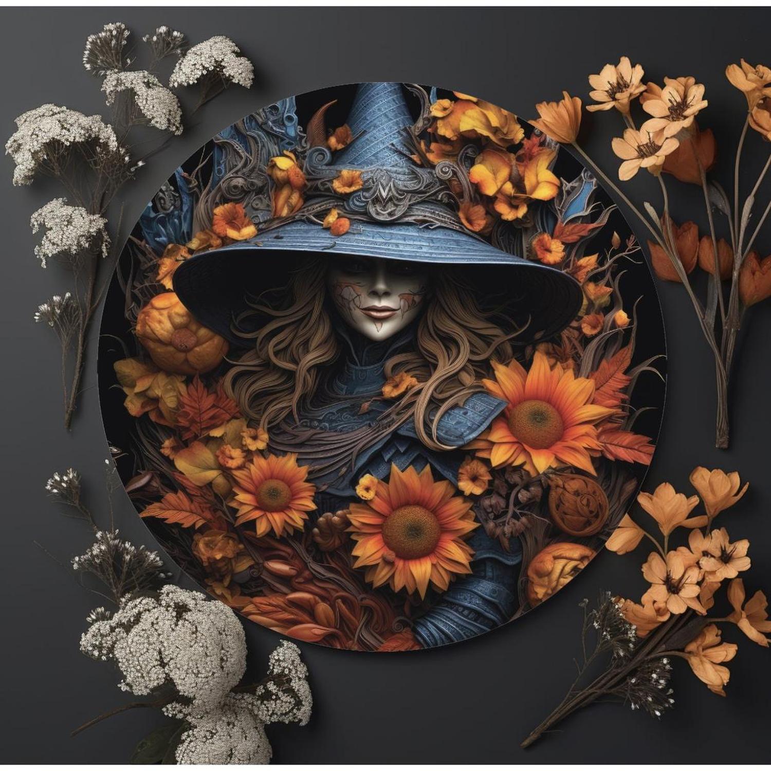 Halloween 2D Witch Sunflowers Sign