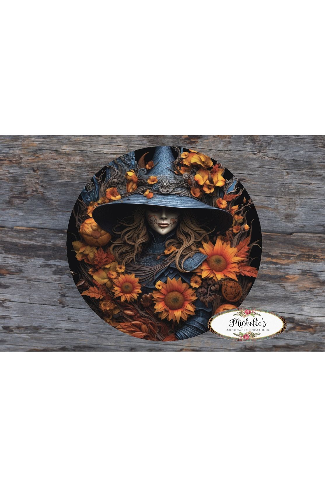 Halloween 3D Witch Sunflowers Sign - Wreath Enhancement - Michelle's aDOORable Creations - Signature Signs