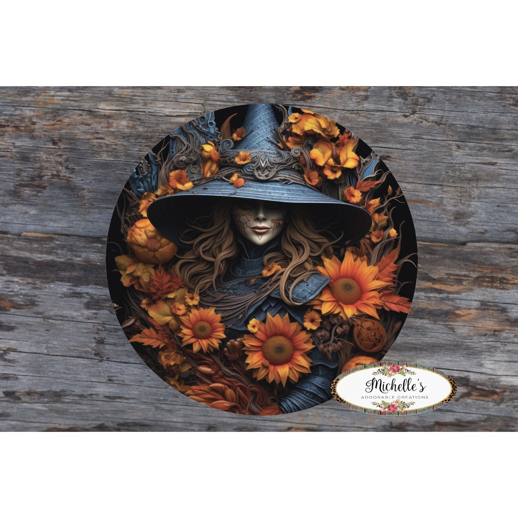 Shop For Halloween 3D Witch Sunflowers Sign at Michelle's aDOORable Creations