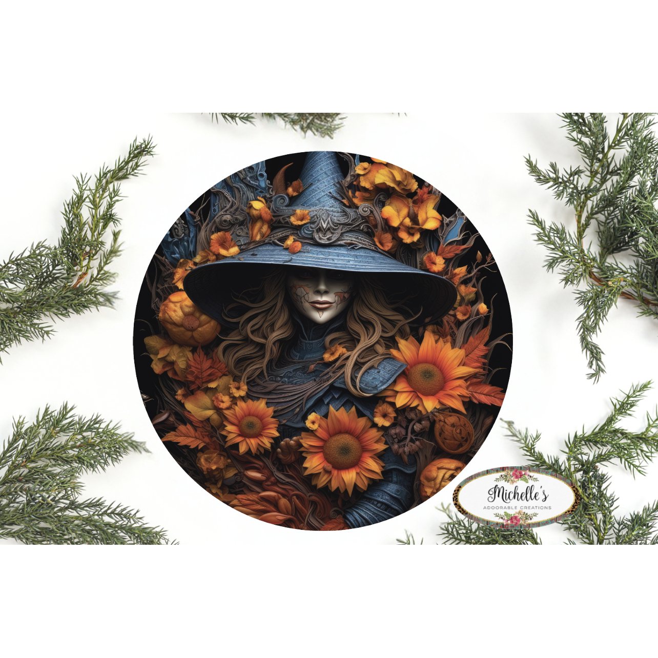 Shop For Halloween 3D Witch Sunflowers Sign at Michelle's aDOORable Creations