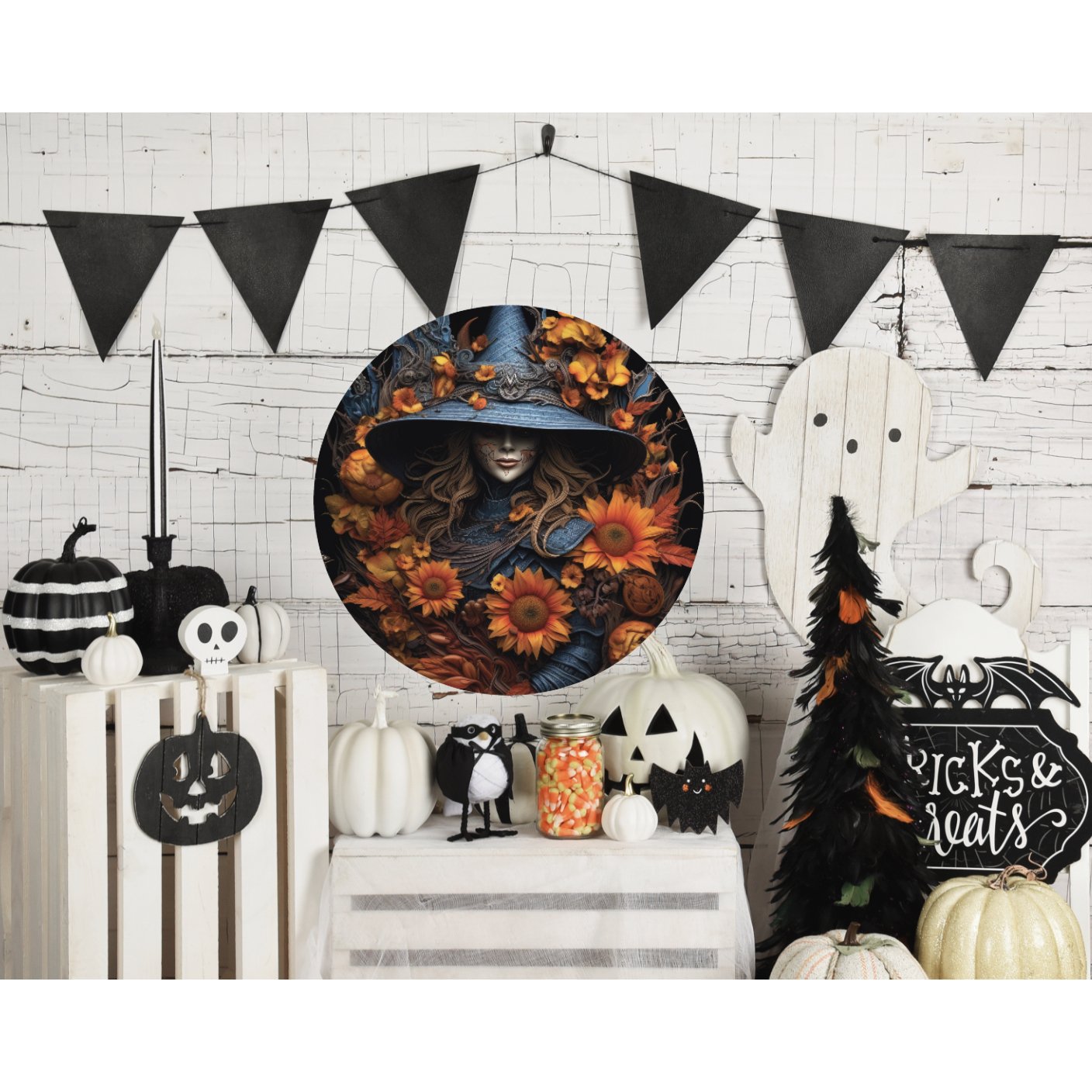 Shop For Halloween 3D Witch Sunflowers Sign at Michelle's aDOORable Creations