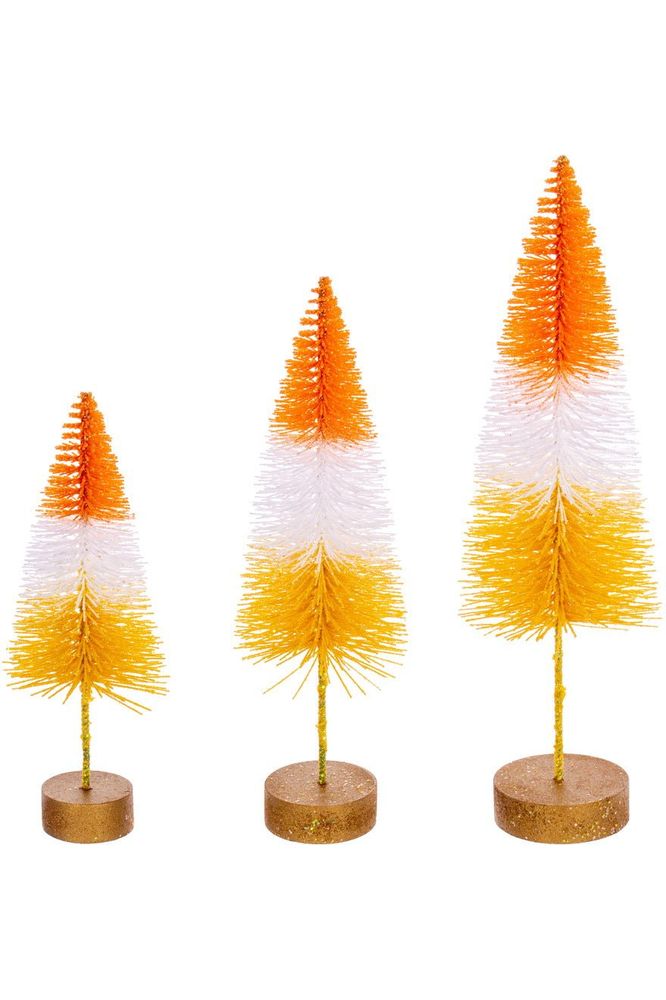Halloween Orange Bottle Brush Tree (Set of 3) - Michelle's aDOORable Creations - Halloween Decor