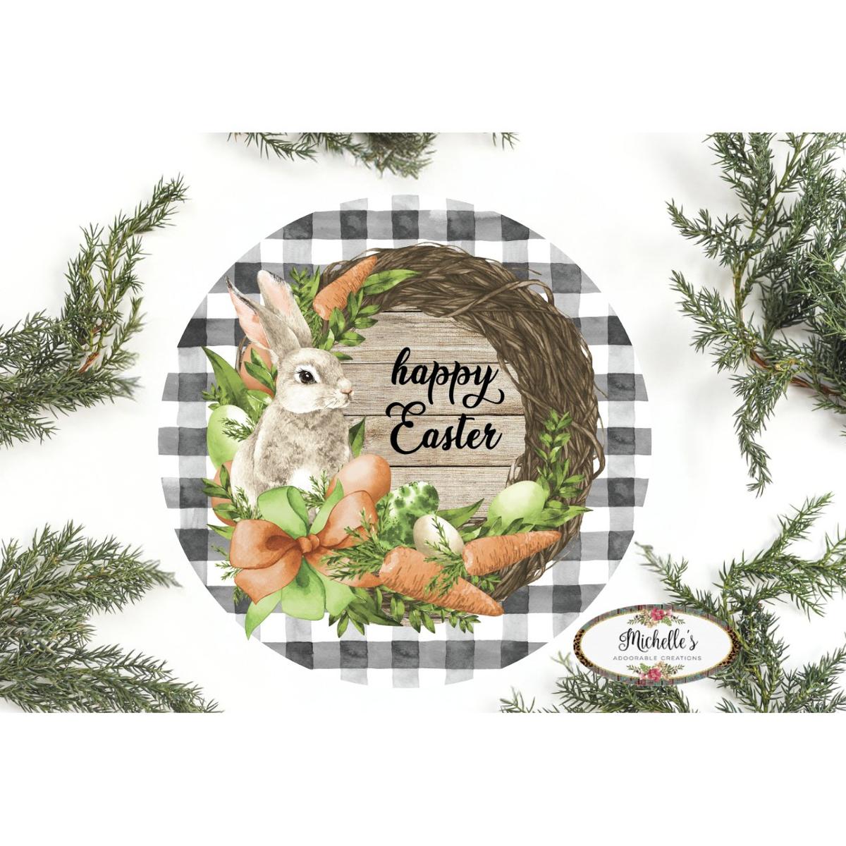 Shop For Happy Easter Grapevine Carrot Bunny Round Sign - Wreath Enhancement at Michelle's aDOORable Creations