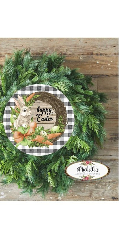 Happy Easter Grapevine Carrot Bunny Round Sign - Wreath Enhancement - Michelle's aDOORable Creations - Signature Signs