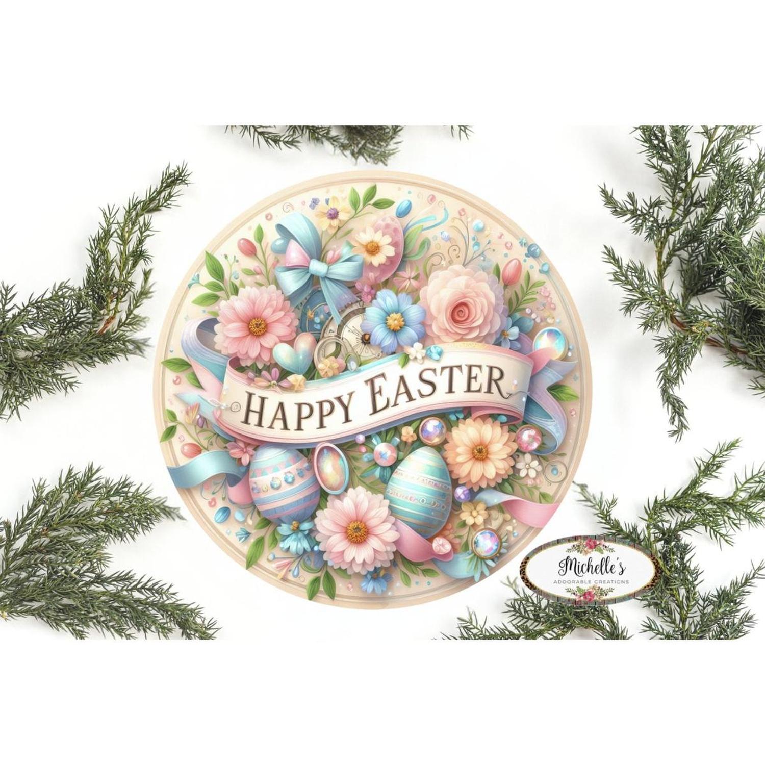 Happy Easter Pastel Eggs Floral Sign