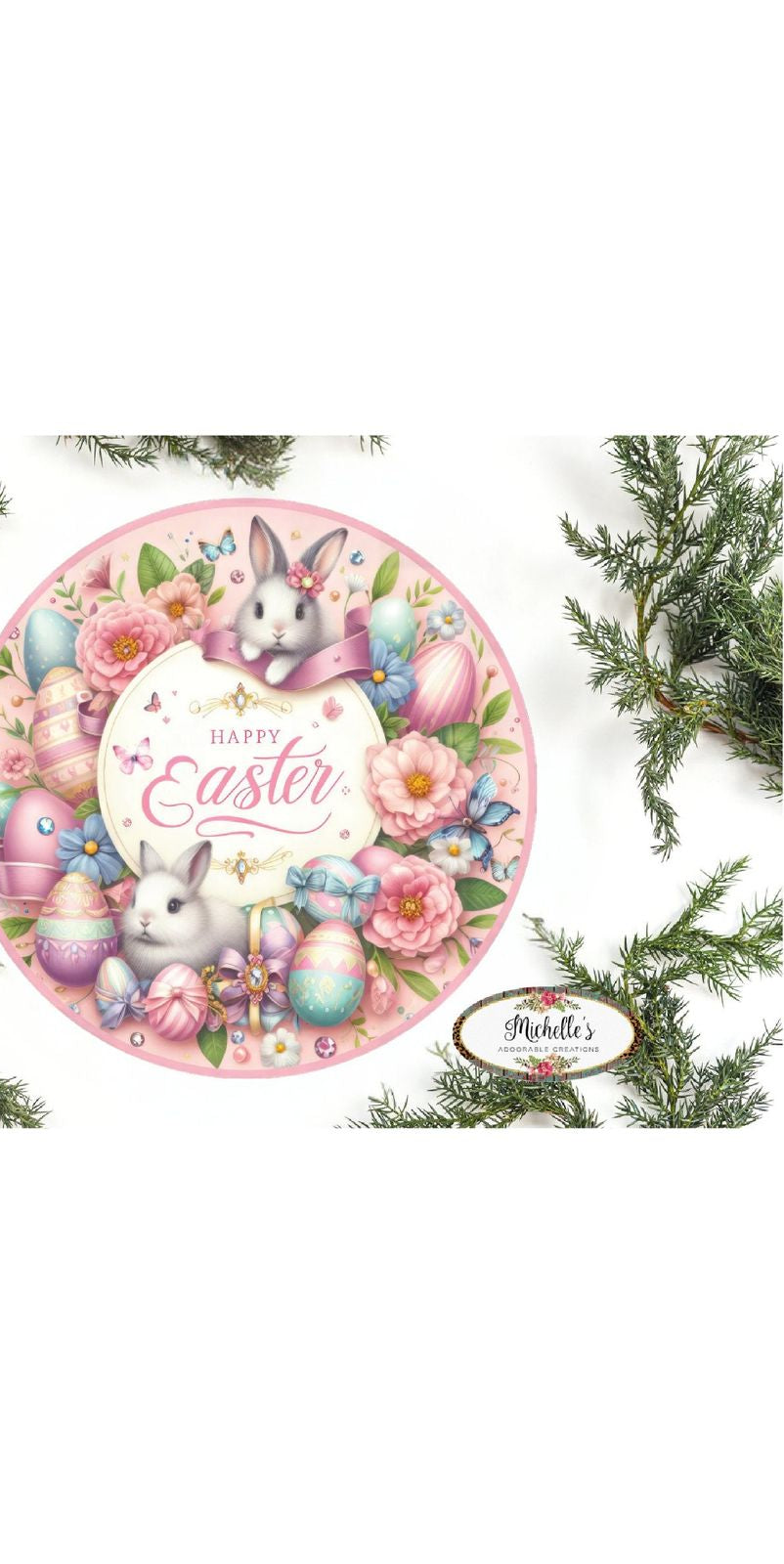 Happy Easter Pink Bunnies Egg Sign - Michelle's aDOORable Creations - Signature Signs