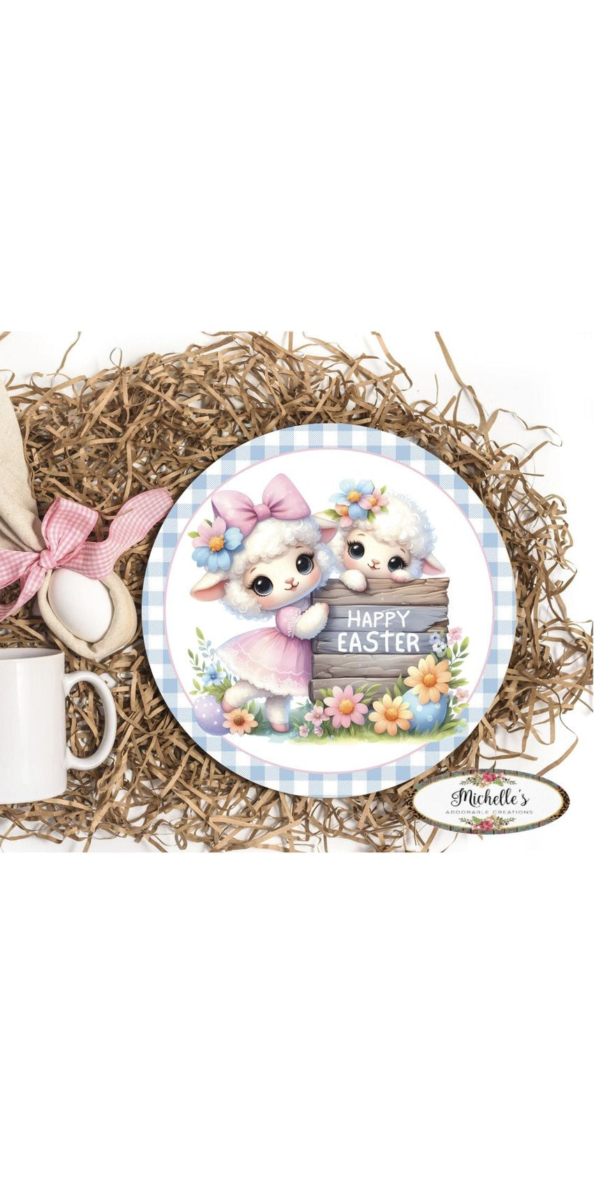 Happy Easter Spring Sheep Round Sign - Michelle's aDOORable Creations - Signature Signs