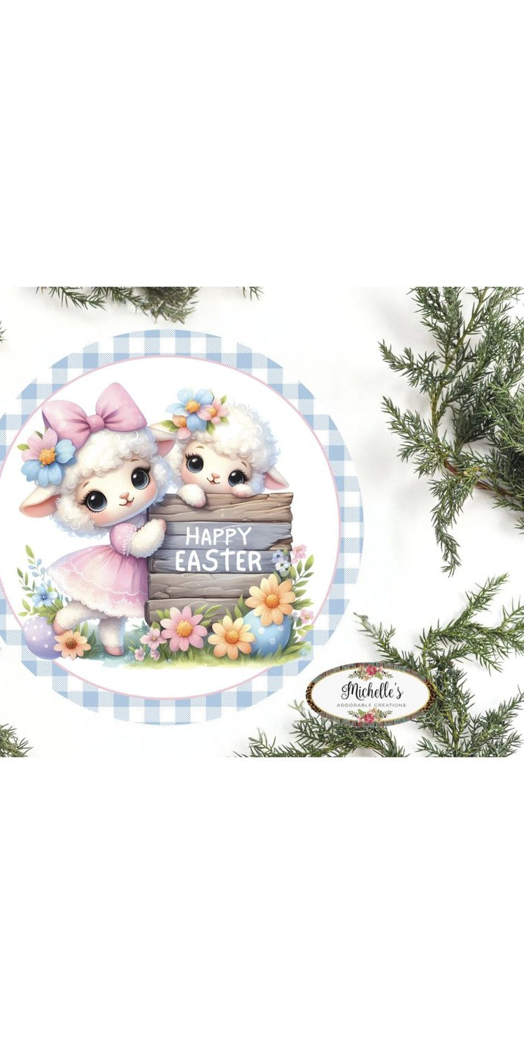 Happy Easter Spring Sheep Round Sign - Michelle's aDOORable Creations - Signature Signs
