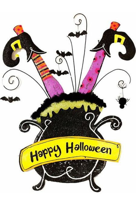 Happy Halloween Cauldron Screen Door Hanger - Michelle's aDOORable Creations - Door Hanger