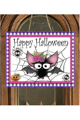 Happy Halloween Floral Bat Sign - Wreath Enhancement - Michelle's aDOORable Creations - Signature Signs