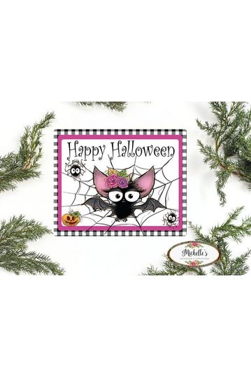 Happy Halloween Floral Bat Sign - Wreath Enhancement - Michelle's aDOORable Creations - Signature Signs