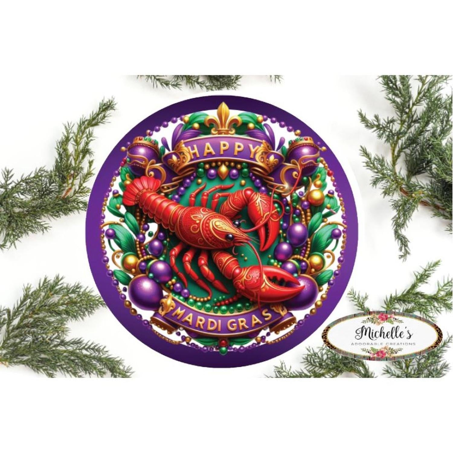 Shop For Happy Mardi Gras Crawdad Round Sign - Wreath Enhancement at Michelle's aDOORable Creations