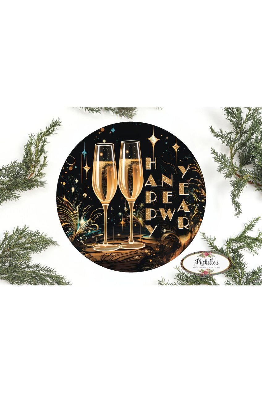 Shop For Happy New Year Champagne Glasses Sign - Wreath Enhancement at Michelle's aDOORable Creations