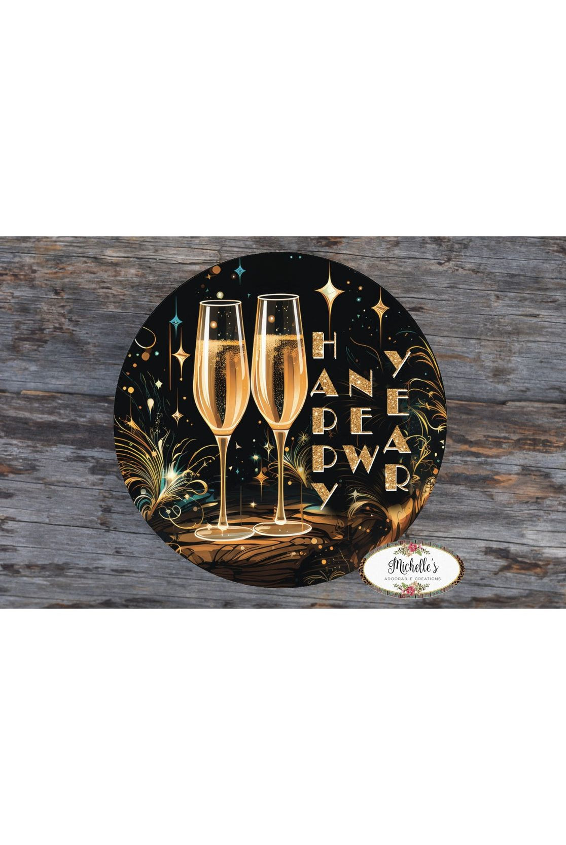 Happy New Year Champagne Glasses Sign - Wreath Enhancement - Michelle's aDOORable Creations - Signature Signs